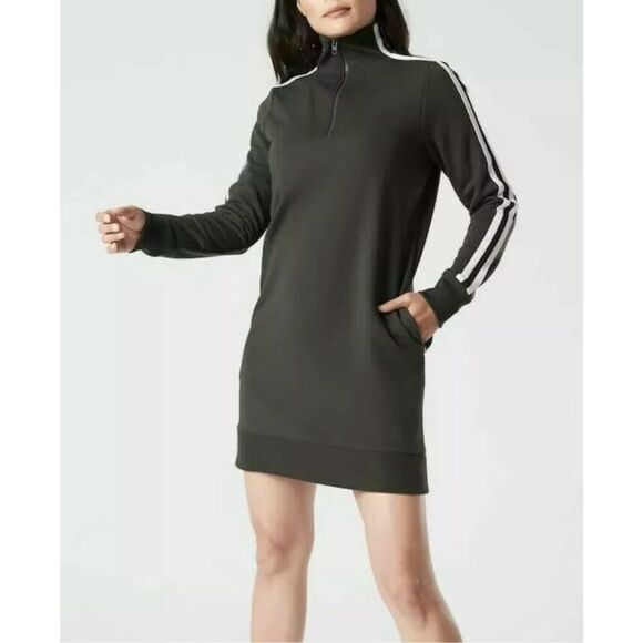 NWOT ATHLETA CIRCA TRACK SWEATSHIRT DRESS 2.0 BLACK LIGHTWEIGHT DRESS WOMEN'S XS - Picture 1 of 15